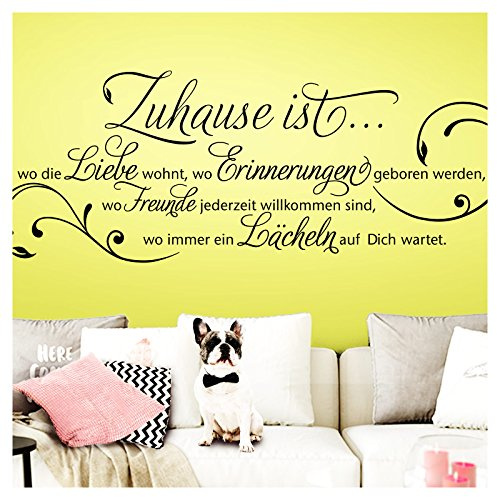 Wandora Wandtattoo Spruch Zuhause ist I dunkelgrau (BxH) 100 x 35 cm I Familie Liebe Wohnzimmer Diele Flur Sticker Aufkleber Wandaufkleber Wandsticker G027