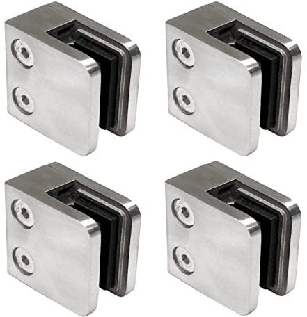 PRIOstahl Glashalter Glasklemmen Abstandhalter Klemmhalter - 4 Stück 45 x 45 x 26 mm Anschluss: Flach für Glas 8,76 mm Glasklemmhalter Glasplattenhalter für Geländer Treppengeländer aus Edelstahl V2A