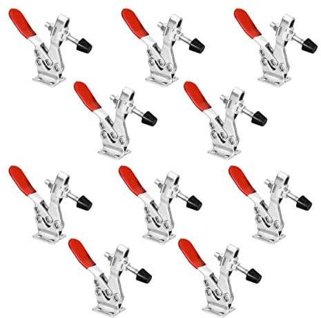 POWERTEC Lot de 10 pinces à bascule de maintien, capacité de maintien de 226,8 kg, pinces horizontales antidérapantes 225D à dégagement rapide pour gabarits et fixations de travail du bois, soudure