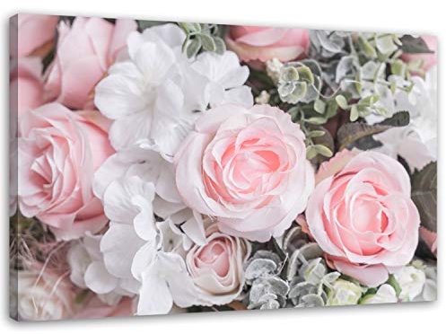 Feeby Bilder Rosen Blumen XXL 120x80 cm 1Teilig Wohnzimmer Schlafzimmer Wandbilder Leinwandbilder Modern Bild auf Leinwand Wanddekoration Kunstdruck Design Natur Pflanzen Rosa