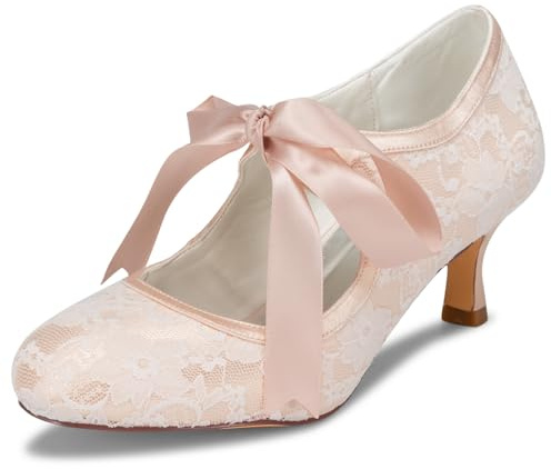 JIAJIA 14031 Hochzeitsschuhe Brautschuhe Spitze Damen Pumps Farbe Champagne,Größe 37 EU (4 UK)