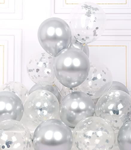 AULE Palloncini Argento Metallizzati: 42 Pezzi 30cm Argento Palloncini Coriandoli Cromati Grigio Lucido Spessi in Lattice per Matrimonio Laurea Addio al Nubilato Decorazioni