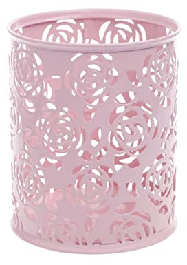 DSYJ Hollow Rose Flower Pattern Cylinder Pen Pencil Pot Holder Container Organizer Pink