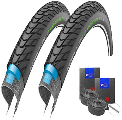 Set: 2 x Schwalbe Marathon E-Plus Reflex Pannenschutz Reifen 27,5x2.00/50-584 + Schwalbe SCHLÄUCHE Autoventil