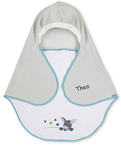 Sterntaler Baby Einschlagdecke mit Namen, Universal für Babyschale, Autositz, z.B. für Maxi-Cosi, Cybex, Kiddy, Römer, für Kinderwagen, Buggy oder Babybett, Esel Erik Grau/Blau