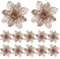 FUNNY HOUSE Christbaumschmuck Glitter Poinsettia 12 Stücke Weihnachtsschmuck Baumschmuck Künstliche Weihnachtsblumen Deko für Weihnachtsbaum Weihnachtskranz Ornamente (Champagner)