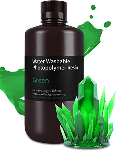 ELEGOO Water Washable 3D Printer Resin, Clear Green 1000g, Fast Curing, Easy Cleanup with Water, Smooth Finish & High Precision 405nm UV Resin for LCD/MSLA 3D Printing
