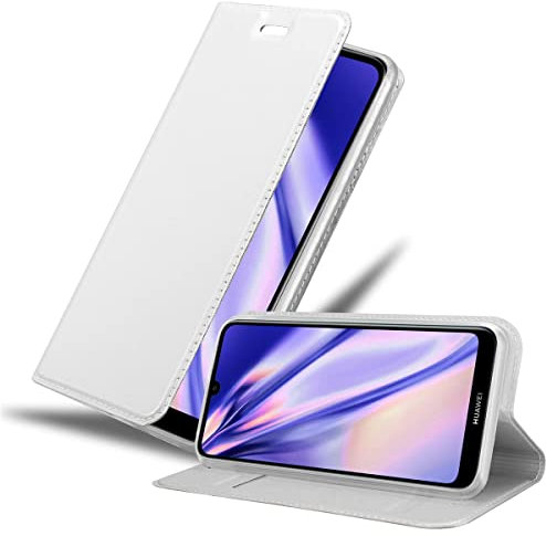Cadorabo Hülle kompatibel mit Huawei Y6 2019 aus Premium Kunst Leder Flip Klappbare Stoßfeste Magnetische [Standfunktion] [Kartenfächern] Cover Hülle für Huawei Y6 2019 Tasche in Silber