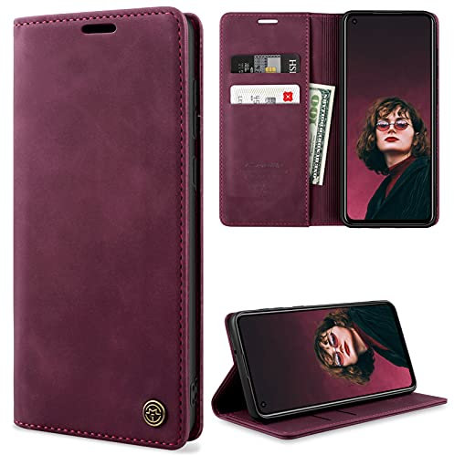 YIRSUR Kompatibel mit Xiaomi Mi 11 Lite 4G/5G Hülle Premium Leder PU Flip Case Wallet Lederhülle Handyhülle Klapphülle Magnetisch Silikon Bumper Schutzhülle (Red)