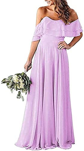 N/ C Vestidos de dama de honor de gasa para jóvenes, vestidos de fiesta de boda con bolsillos, vestidos de dama de honor, color lila, UK24, Lila, 52