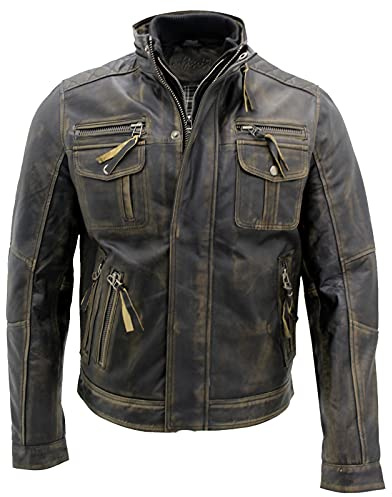 Men's Black Warm Vintage Brando Leather Biker Jacket 5XL