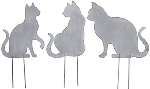 B2S BACK2SEASON Metall Stecker Katze Gartenstecker grau Beetstecker Gartendeko 3er Set