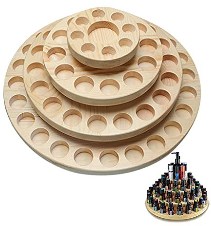 4th Floor Essential Oil Turntable Solid Wood 63 Divisions Rotating Essential Oil Display Rack for 10ml 15ml 20ml 100ml Essential Oils Bottles
