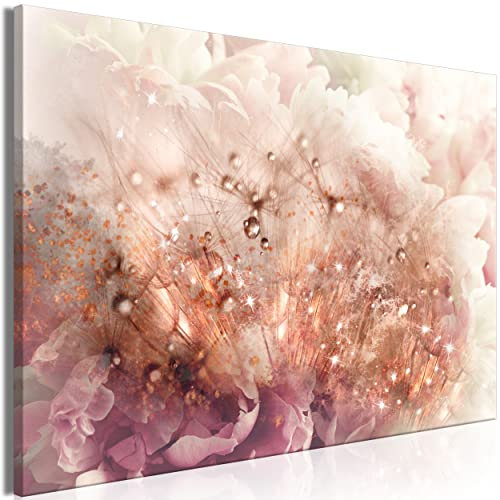 decomonkey Bilder Blumen 120x80 cm 1 Teilig Leinwandbilder Bild auf Leinwand Vlies Wandbild Kunstdruck Wanddeko Wand Wohnzimmer Wanddekoration Deko Löwenzahn Blumenmotiv Abstrakt Wassertropfen Rosa