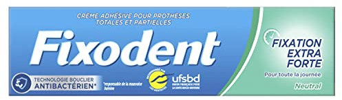 Fixodent Crème Fixative Neutre, Adhésive Pour Prothèses Dentaires, Fixation Extra Forte, Bouclier Antibactérien, Goût Neutre, 47g
