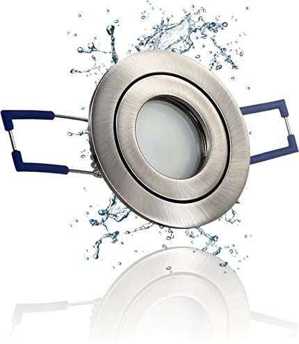 LEDFULL® Premium LED Mini Deckenstrahler IP44 inkl. 230V Dimmbar Flach Modul MR11 35mm 3W Spot Kaltweiß/Edelstahl gebürstet Bad Möbel Einbaustrahler Aussen geeignet