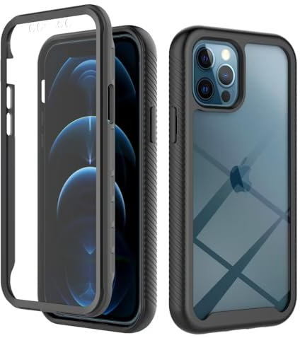 Dfjhure for iPhone 13 /iPhone 14 Case Built-in Screen Protector Full Body Shockproof Protection Case tylish Bumper Transparent Back Phone Case Cover for iPhone 13 /iPhone 14- Black