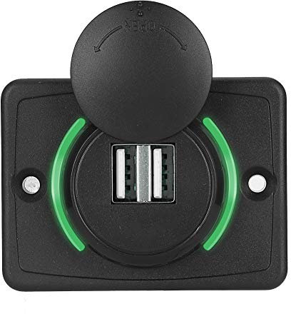 12v Voiture Double Port USB, 3.1A Charge Rapide Étanche Chargeur USB Prise de courant avec lumière LED pour Voiture Bateau Marine RV(Vert)