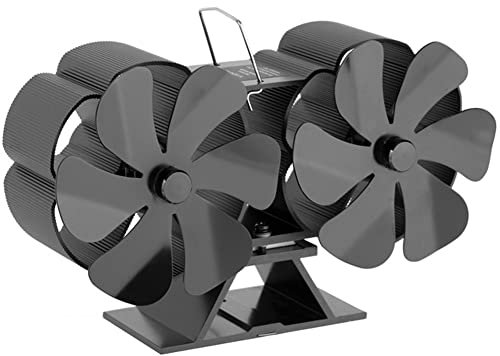 Ventilador de estufa de leña, miniventilador de chimenea de 12 hojas con cabezal doble alimentado por calor, apto para todas las estufas, como gas, estufa eléctrica, estufa de madera o estufa de leña