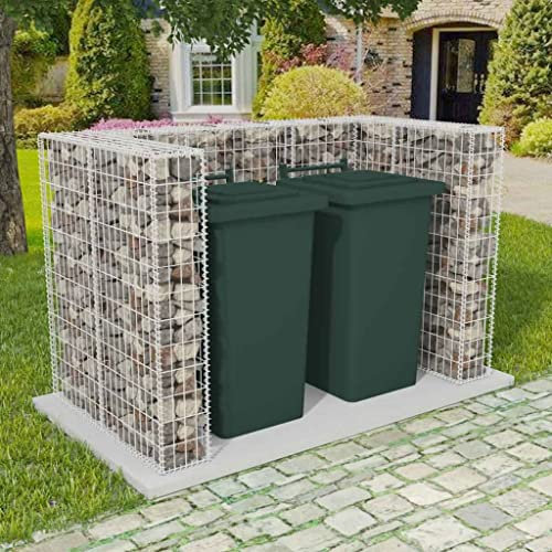 KOIECETA Gabione Mülltonnenbox für 2 Tonnen U-förmig Stahl 180x100x120cm Müllbox Silber