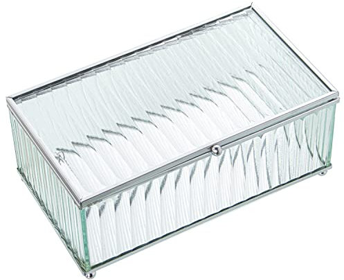DRW Joyero de Cristal y cercos de Metal en Plateado 21x13x9cm