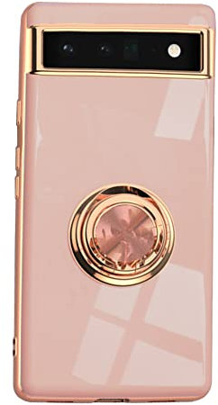 Knoowcase for Google Pixel 7a Case Silicone 360°Rotatable Stand Ring Shockproof TPU Bumper Full Protective Slim Back Phone Case for Google Pixel 7a, Pink