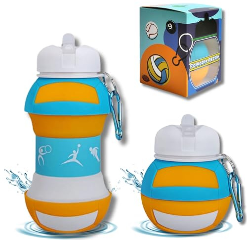 CODiLLO Trinkflasche, Kinderflasche, Jungenflasche, faltbare Trinkflasche, Silikonflasche, BPA-frei, Kinderflasche, Geschenkidee (550 ml, Volleyball)
