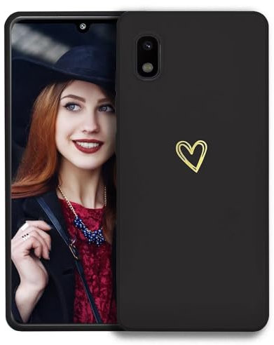 POUHYE Handyhülle für Samsung Galaxy A10 Hülle, Soft Silikon Case mit Herz, Kameraschutz und Bildschirmschutz, Ultra Dünn Stoßfest Anti-Rutsch Schutzhülle für Samsung Galaxy A10 Schwarz