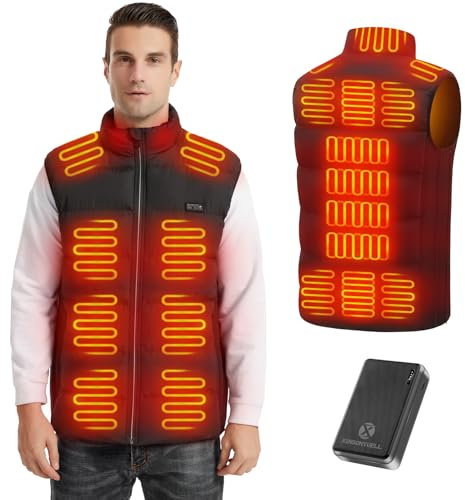 XINSONYUELL Beheizte Weste für Herren und Damen: Elektrische Heizwesten im Winter (Akku nicht im Lieferumfang enthalten), Hellschwarz, L-XL
