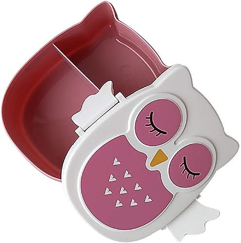 VollfitYYu Brotdose Bento Box mit 3 Fächern Tragbar Lunchbox Cartoon Eule Snackbox Brotzeitbox für Kindergarten Schule Arbeit Picknick Reise (Rosa)