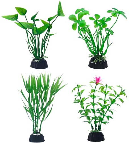 SwirlColor Plastic Aquarium Plants, Small 10cm/3.94inch Realistic Fish Tank Plants Artificial Aquarium Fish Tank Decorations Plant 4pcs