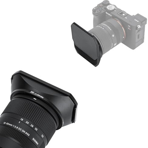 JJC Pare-Soleil carré en métal pour Objectif Sigma 18-50 mm F2.8 DC DN avec Capuchon de Pare-Soleil Coulissant – Un Choix Alternatif pour Le Pare-Soleil en Plastique Sigma LH-582-02