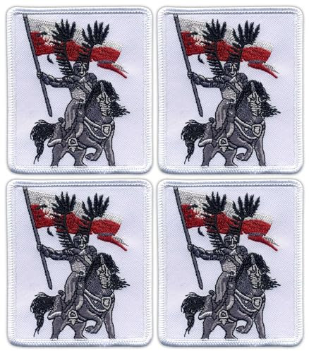 Set mit 4 – Polen/polnische Husaren Ritter und Pferd – Bügeln/Heißsiegelrückseite – bestickter Aufnäher/Abzeichen/Emblem
