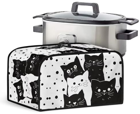 Kathyboom Black Cat Crock Pot Dust Cover with Side Pockets Lightweight Slow Cooker Dust Cover Kitchen Appliance Organizer Kitchen Accessories Fit for Most 6-8 Qt Slow Cookers