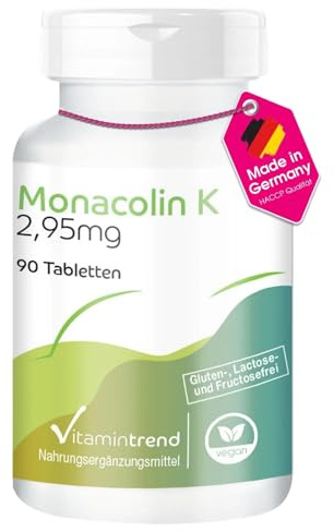 Vitamintrend Monacolin K 2,95mg Tagesbedarf, 90 Tabletten, schluckfreundlich, Roter Reis Extrakt, hochdosiert, Nahrungsergänzungsmittel vegan ohne Magnesiumstearat, in Deutschland hergestellt