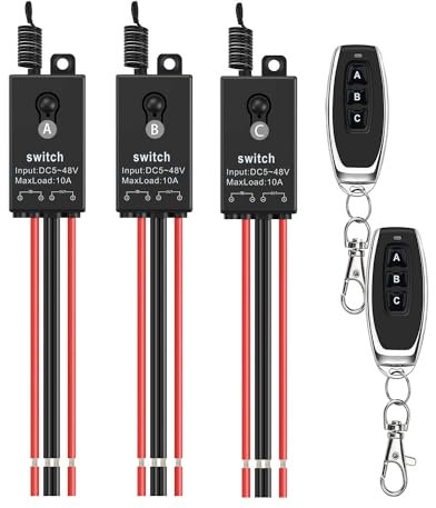 Meskliu 12v funkschalter,3 Kanal Mini Funkschalter mit Fernbedienung,DC12V-48V 10A Funk Relais Wandschalter,Kabelloser Lichtschalter mit 328ft Long Range für Garagentor,Motor,Markise