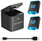 REYGEAK Chargeurs de Batterie pour GoPro Hero 12 Black Hero 11/10/9, 2 Batteries de Rechange avec Trois emplacements pour Chargeur Compatible avec GoPro Hero 12/11/10/9 (Chargeur + 2 x Batteries)