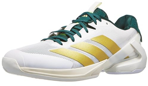 adidas Men's Adizero Ubersonic 5 Tennis Shoes Sneaker, White/Gold Metallic/Collegiate Green, 8 UK