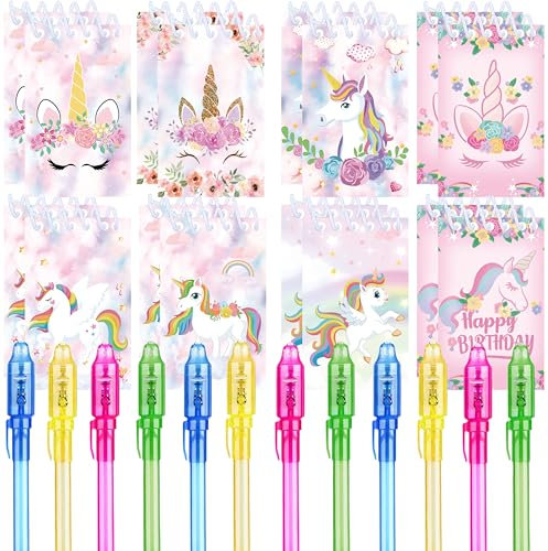 REAGAR Einhorn Party Geschenke, 12 UV unsichtbar und 12 Einhornr Notizbuch, Einhorn Geburtstag Geschenke für Kinder