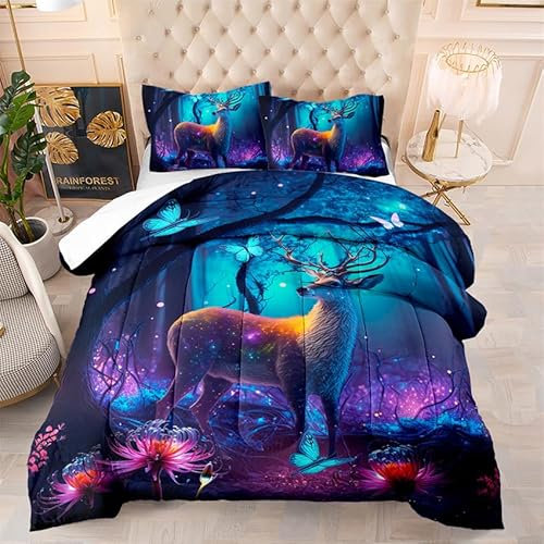 Bettdecke 172X218 Bunter Hirsch Duvet 200Gsm, Dünne Und Leichte Steppdecke,Antiallergisch 4 Jahreszeiten Bettdecken,Weiche Mikrofaser Bettdecke Mit Kissenbezüge