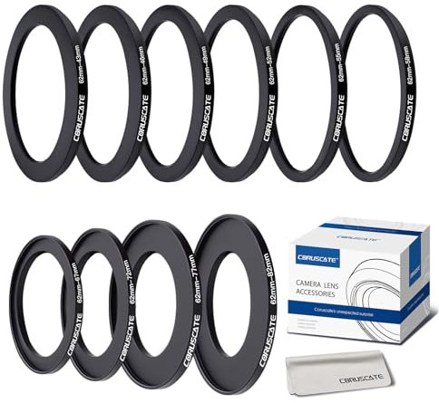 10 pieces 62 mm filter ring adapter set, filter metal step rings for all brands, UV ND CPL 62-43, 62-46, 62-49 mm, 62-52 mm, 62-55 mm, 62-58 mm, 62-67 mm, 62-72 mm, 62-77 mm, 62-82 mm + lens cleaning