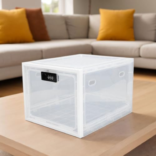SENECESLI Medicine Lock Box for Safe Medication, Lockable Storage Box for Food, Electronics Safe, Phone Jail Lock Box for Home Dorms Office Storage Lockers (White and Transparent Frame)
