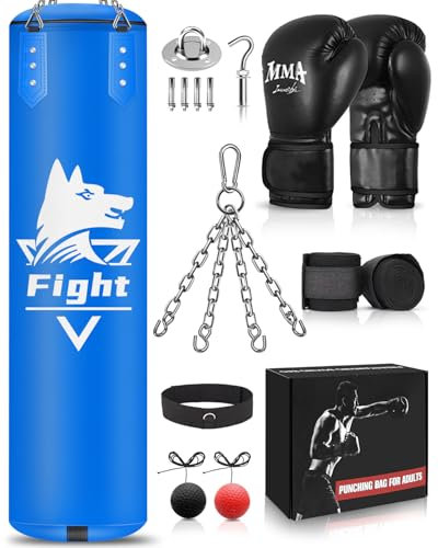 JUOIFIP Boxsack Set, Ungefüllt Boxsack Hängend Erwachsene mit einer vollständigen Palette von Zubehör, Microfiber Leder schwere Tasche für das Training Kickboxen Fitness MMA Grappling Muay Thai Karate