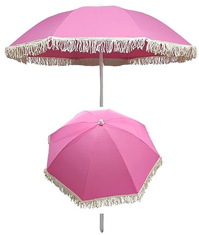 ISCBAFYX Retro-Strandschirme, Balkon-/Garten-Sonnenschutzschirm mit Quastenspitze, Sonnenschutz und regenfest, geeignet für Strand, Hof, Garten, runder Strandschirm
