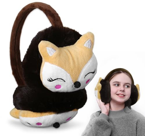 mizikuu Cache-Oreilles pour Enfant, Enfant Cache Oreille Renard Mignon Cache Oreille pour Filles Garçon dans Peluche Chaud Hiver Fourreau d'Oreille Earmuff de Ski Voyage Cadeau Noël, Marron