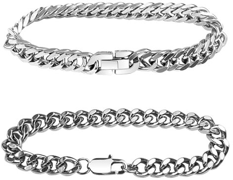 Newpop 2 Stücke Armband Herren, Armbänder für Männer, Herrenarmbänder Panzerkette, Silberarmband 18cm/19cm Länge, Armkette Bracelet, Glieder Cuban Link Armband, Geschenk Geburtstag Männer