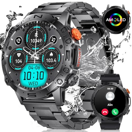 LIGE Smartwatch Uomo, Smartwatch Militare Impermeabile da 1,43, Controllo Touchscreen Sportwatch, Con Chiamata Vocale Bluetooth, Monitoraggio Sanitario 24 ore su 24, 7 Giorni su 7, Android iOS