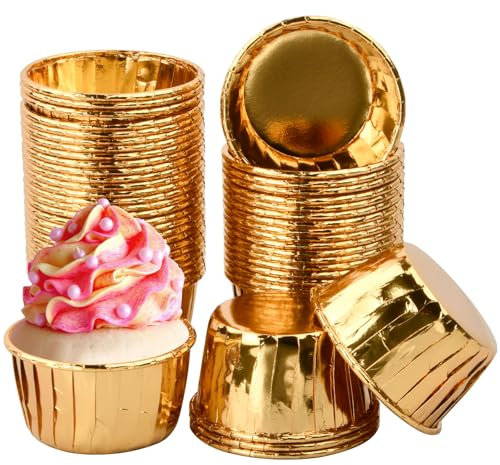 50 StüCk MuffinföRmchen Papier, Cupcake FöRmchen Lebensmittelechtes Material, Muffins PapierföRmchen, Muffin PapierföRmchen Geeignet FüR Weihnachtsfeier, Geburtstag, Hochzeit, Party, Gold