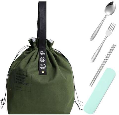 1 Borsa Per Il Pranzo Con Coulisse, 1 Set Di Stoviglie, Design Pratico, Leggero E Facile Da Trasportare, Adatto Per Cene All'Aperto, Adatto A Studenti E Appassionati Di Outdoor.