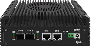 HUNSN Firewall Appliance, Mini PC, pFsense, Mikrotik, OPNsense, VPN, Router PC, I3 N305, RJ63, 2 x 2.5Gbe LAN, 2 x SFP+, 2 x HDMI, TF, Type-C, Phoenix Terminal, 0 RAM, 0 Storage, Barebone No System